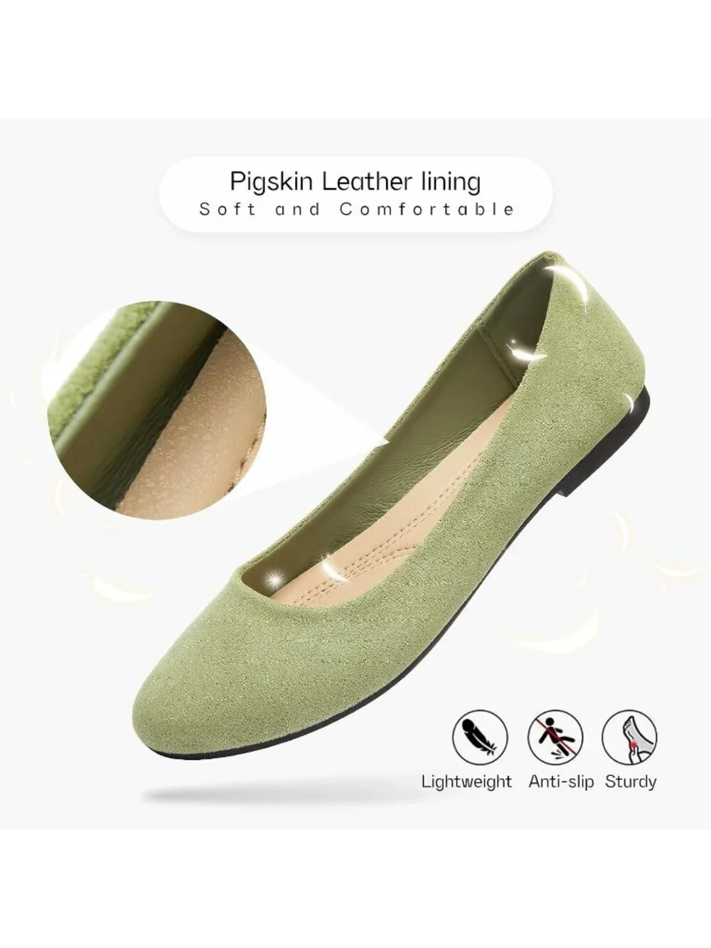 Women's Green Suede Round Toe Soft Flexible & Foldable Comfortable Ballet Flats